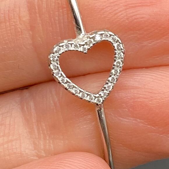 Dainty 925 Cubic Zirconia Heart Cuff Bangle Bracelet - Picture 2 of 8